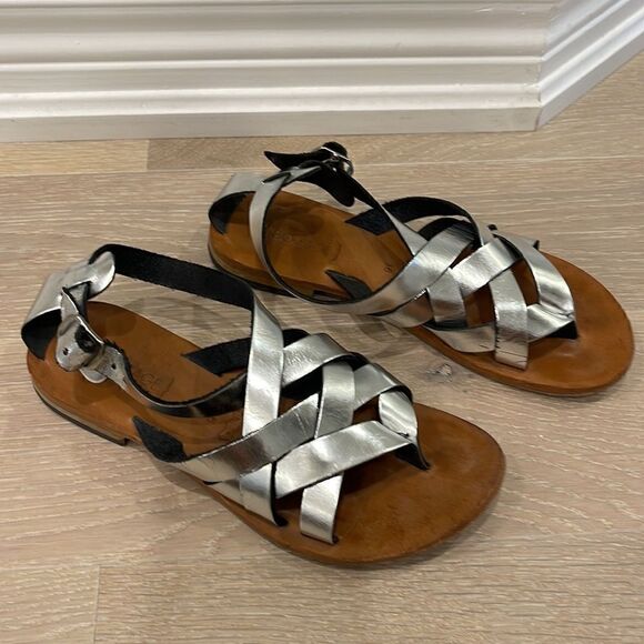 Bocage Flat women’s metallic leather sandals in size 36. Made in Paris. - Picture 2 of 7